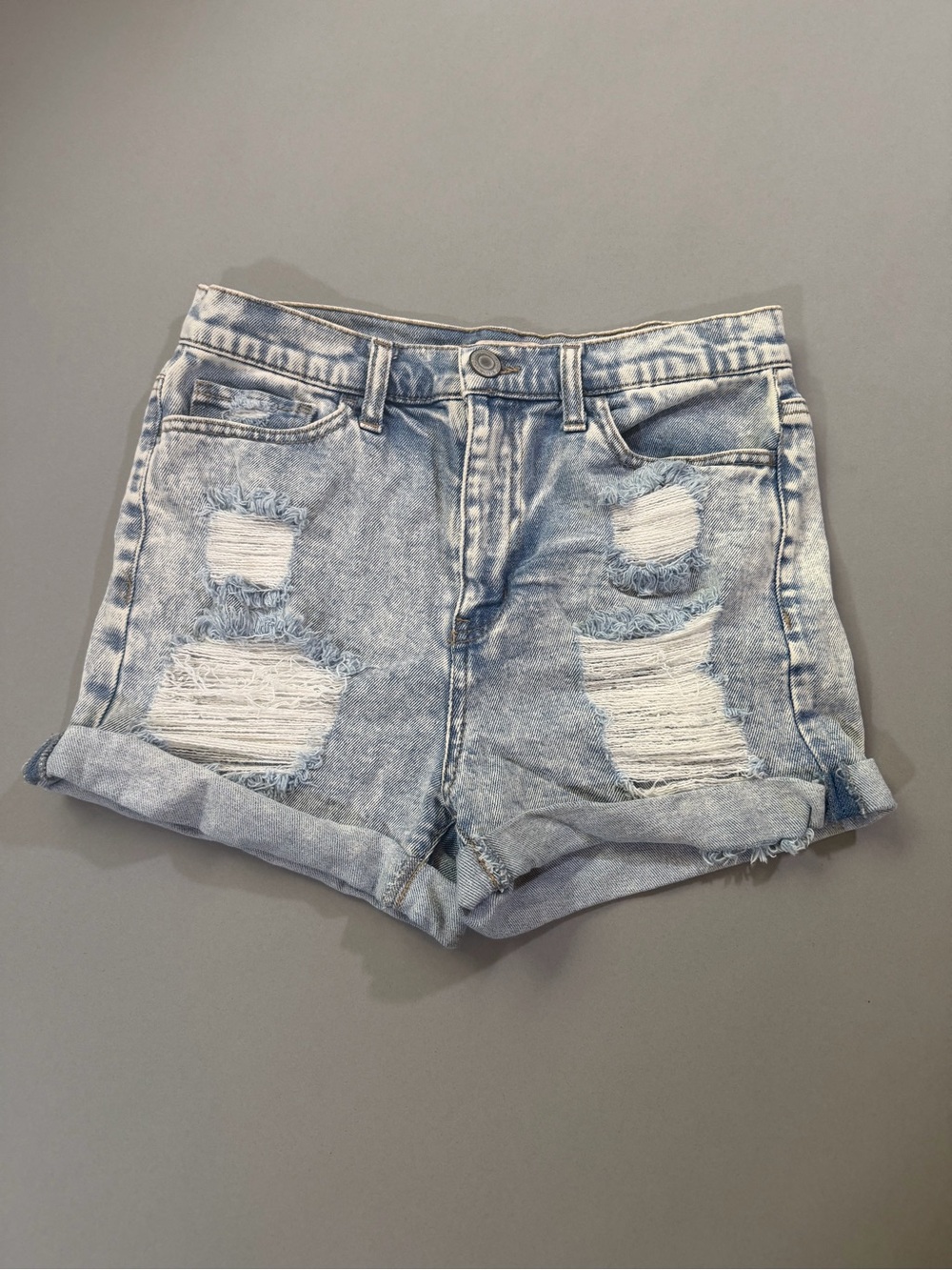 Light Blue Distressed/Acid Wash Denim Shorts - Women